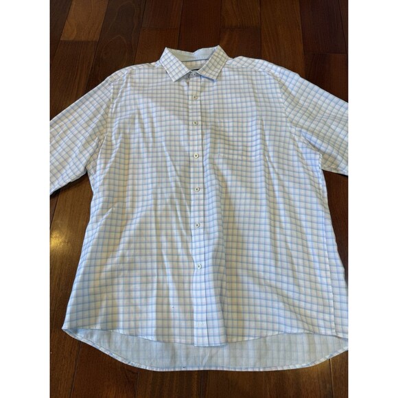 Johnston & Murphy Dress Shirt Mens XL White Multicolor Plaid Check Button Front - Picture 3 of 15